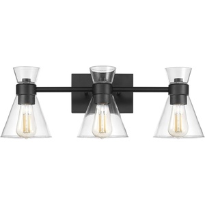Globe Electric 51411 3-Light Vanity Light, Oil Rubbed Bronze, Clear Glass Shades, Bathroom Lights Over Mirror, Lights for Bathroom, Powder Room Lighting, Makeup Mirror Lights, Home Décor(Matte Black  Clear Glass)