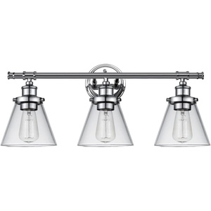 Globe Electric 51411 3-Light Vanity Light, Oil Rubbed Bronze, Clear Glass Shades, Bathroom Lights Over Mirror, Lights for Bathroom, Powder Room Lighting, Makeup Mirror Lights, Home Décor(Chrome)