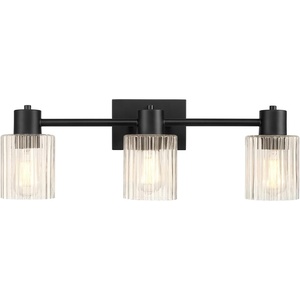 Globe Electric 51411 3-Light Vanity Light, Oil Rubbed Bronze, Clear Glass Shades, Bathroom Lights Over Mirror, Lights for Bathroom, Powder Room Lighting, Makeup Mirror Lights, Home Décor(Matte Black  Ribbed Glass)