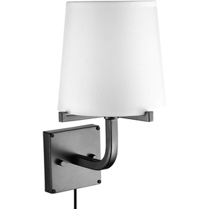 Globe Electric 51515 Valerie 1-Light Plug-in or Hardwire Wall Sconce, 6ft Black Fabric Covered Cord, Inline On/Off Rocker Switch, Dark Bronze with White Shade, Bulb Not Included
