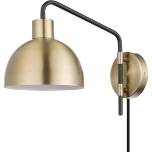 Globe Electric 51719 1-Light Plug-in or Hardwire Wall Sconce, Antique Brass, Matte Black Accent, Fabric Cord, in-Line On/Off Switch, Kitchen, Reading Light, Home Essentials, Bedroom, Bedside Lamp(Brass  Dimitri)