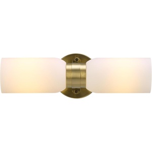 Globe Electric 51847 Edinburgh 2-Light LED Integrated Dimmable Wall Sconce Vanity Light, White Faux Marble, Frosted Acrylic Shades, 19W, 1200 Lumens(Matte Brass  Kate)