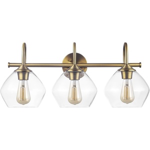 Globe Electric 51853 3-Light Vanity Light, Dark Bronze, Antique Brass Accents, Clear Glass Shade, Beauty Room Accessories, Bathroom Lights Over Mirror, Makeup Mirror Lights, Bulb Not Included(Gold Harrow)
