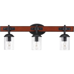 Globe Electric 51853 3-Light Vanity Light, Dark Bronze, Antique Brass Accents, Clear Glass Shade, Beauty Room Accessories, Bathroom Lights Over Mirror, Makeup Mirror Lights, Bulb Not Included(Galvanized)