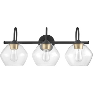 Globe Electric 51853 3-Light Vanity Light, Dark Bronze, Antique Brass Accents, Clear Glass Shade, Beauty Room Accessories, Bathroom Lights Over Mirror, Makeup Mirror Lights, Bulb Not Included(Dark Bronze)