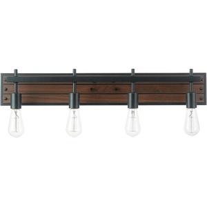 Globe Electric 51853 3-Light Vanity Light, Dark Bronze, Antique Brass Accents, Clear Glass Shade, Beauty Room Accessories, Bathroom Lights Over Mirror, Makeup Mirror Lights, Bulb Not Included(Faux Wood Finish  Black Accents)