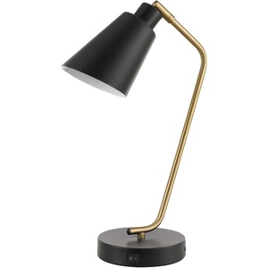 Globe Electric 52095 Belmont 17″ Desk Lamp, Matte Black, Antique Brass Accents, Fast Charging USB Port, Rocker On/Off Switch(Belmont Matte Black)