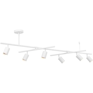 Globe Electric 59811 6-Light Adjustable Track Lighting, Matte Black Industrial Farmhouse Rectangular Frame, Pivoting Heads, E26 Base, Dimmable Ceiling Track Fixture(Matte White  West)