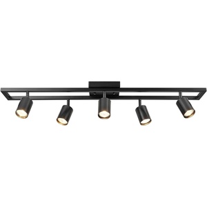 Globe Electric 59811 6-Light Adjustable Track Lighting, Matte Black Industrial Farmhouse Rectangular Frame, Pivoting Heads, E26 Base, Dimmable Ceiling Track Fixture(Matte Black  5-Light  Weston)