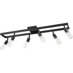 Globe Electric 59811 6-Light Adjustable Track Lighting, Matte Black Industrial Farmhouse Rectangular Frame, Pivoting Heads, E26 Base, Dimmable Ceiling Track Fixture(Matte Black  6-Light  Weston)