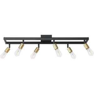 Globe Electric 59811 6-Light Adjustable Track Lighting, Matte Black Industrial Farmhouse Rectangular Frame, Pivoting Heads, E26 Base, Dimmable Ceiling Track Fixture(Black/Brass  Weston)