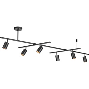 Globe Electric 59811 6-Light Adjustable Track Lighting, Matte Black Industrial Farmhouse Rectangular Frame, Pivoting Heads, E26 Base, Dimmable Ceiling Track Fixture(Matte Black  West)
