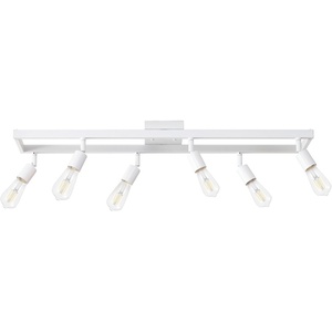 Globe Electric 59811 6-Light Adjustable Track Lighting, Matte Black Industrial Farmhouse Rectangular Frame, Pivoting Heads, E26 Base, Dimmable Ceiling Track Fixture(Matte White  Weston)