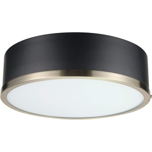Globe Electric 60309 2-Light Flush Mount Ceiling Light, Matte Black, Antique Brass Accents, Frosted Glass Shade, Bedroom Lighting Fixtures Ceiling, Dining Room Fixture, Lighting for Hallway(Selina)