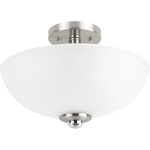 Globe Electric 60315 2-Light Flush Mount Ceiling Light, Dark Bronze Finish, White Linen Shade, Low Profile Drum Design, E26 Base, Dimmable(Bushed Nickel  Glass Shade)