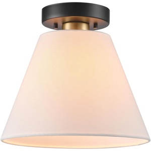 Globe Electric 60315 2-Light Flush Mount Ceiling Light, Dark Bronze Finish, White Linen Shade, Low Profile Drum Design, E26 Base, Dimmable(Matte Black  Brass Accents)
