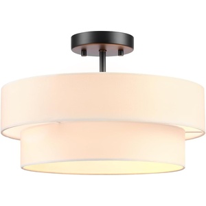 Globe Electric 60315 2-Light Flush Mount Ceiling Light, Dark Bronze Finish, White Linen Shade, Low Profile Drum Design, E26 Base, Dimmable(Matte Black  Linen Shade)