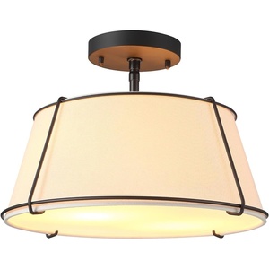 Globe Electric 60315 2-Light Flush Mount Ceiling Light, Dark Bronze Finish, White Linen Shade, Low Profile Drum Design, E26 Base, Dimmable(Matte Black  White Fabric Shade)