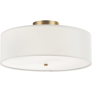 Globe Electric 60315 2-Light Flush Mount Ceiling Light, Dark Bronze Finish, White Linen Shade, Low Profile Drum Design, E26 Base, Dimmable(Matte Brass  Linen Shade)