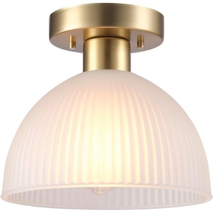 Globe Electric 60315 2-Light Flush Mount Ceiling Light, Dark Bronze Finish, White Linen Shade, Low Profile Drum Design, E26 Base, Dimmable(Matte Brass  Ribbed Glass)