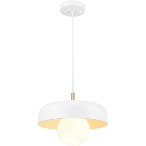 Globe Electric 60403 1-Light Pendant Light Fixture, Matte White, Brass Accents, Fabric Cord, Dining Room Fixture, Kitchen Island Lighting, Modern, Living Room Pendant Light, Hanging Lights for Bedroom(Matte White  Jackie)