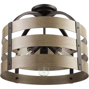 Globe Electric 60804 Maddox 3-Light Flush Mount Ceiling Light, Matte Black, Faux Wood