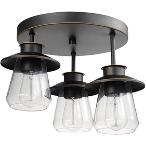 Globe Electric 60879 Nate 3-Light Semi-Flush Mount Ceiling Light, Oil Rubbed Bronze, Clear Glass Shades, Bulb Not Included(Oil-Rubbed Bronze)