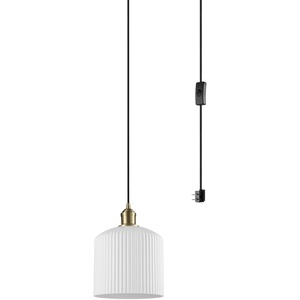Globe Electric 60885 3-Light Linear Chandelier, Matte White, Brass Accents, Adjustable Hanging Height, Sloped or Vaulted Ceiling, Modern Dimmable Lighting for Kitchen Island or Dining Room(White Resin Shade)