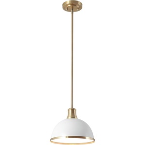 Globe Electric 60885 3-Light Linear Chandelier, Matte White, Brass Accents, Adjustable Hanging Height, Sloped or Vaulted Ceiling, Modern Dimmable Lighting for Kitchen Island or Dining Room(White)