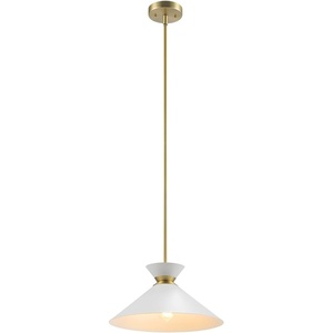 Globe Electric 60885 3-Light Linear Chandelier, Matte White, Brass Accents, Adjustable Hanging Height, Sloped or Vaulted Ceiling, Modern Dimmable Lighting for Kitchen Island or Dining Room(Matte Brass)