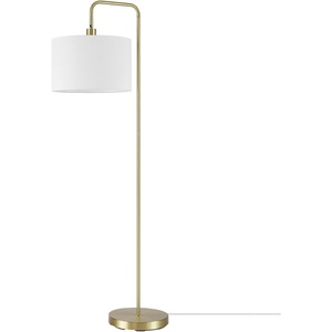 Globe Electric 61000021 58″ Floor Lamp, Brass, White Linen Shade, On/Off Rotary Switch on Socket, Living Room Decor, Standing Lamps, Tall Lamp for Living-Room Corner(Brass  Bamboo Shade)