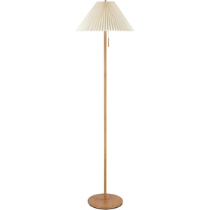 Globe Electric 61000150 60″ Floor Lamp, Antique Brass Finish, Beige Fabric Shade, Mid-Century Modern Standing Lamp, E26 Base, Sustainable Design for Living Rooms and Bedrooms(Wood Toned  Oren)