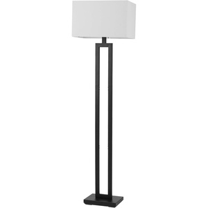 Globe Electric 61000150 60″ Floor Lamp, Antique Brass Finish, Beige Fabric Shade, Mid-Century Modern Standing Lamp, E26 Base, Sustainable Design for Living Rooms and Bedrooms(Matte Black  D’Alessio)