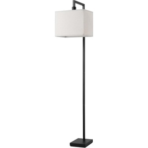 Globe Electric 61000150 60″ Floor Lamp, Antique Brass Finish, Beige Fabric Shade, Mid-Century Modern Standing Lamp, E26 Base, Sustainable Design for Living Rooms and Bedrooms(Matte Black  Metalic)