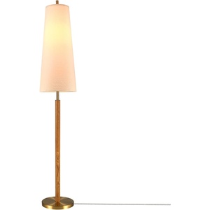 Globe Electric 61000150 60″ Floor Lamp, Antique Brass Finish, Beige Fabric Shade, Mid-Century Modern Standing Lamp, E26 Base, Sustainable Design for Living Rooms and Bedrooms(Matte Brass  Genevieve)
