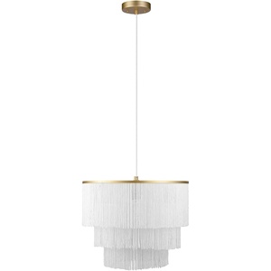 Globe Electric 61094 3-Light Cascading Pendant Light, Chrome Accents, White Shades(White  Fringe)