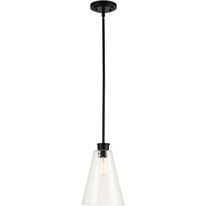 Globe Electric 61258 Gizele 1-Light Pendant Lighting, Matte Black, Seeded Glass Shade, 60W Vintage Edison Incandescent Bulb Included