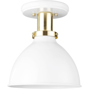 Globe Electric 61262 1-Light Semi-Flush Mount Ceiling Light, Matte White, Gold Accent, Bedroom Lighting Fixtures Ceiling, Dining Room Fixture, Timeless Lighting for Hallway, Modern Glam(Matte White)