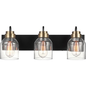 Globe Electric 63000200 22″ 3-Light Vanity Light, Matte Black, Matte Brass Accents, Glass Shades, Beauty Room Accessories, Lights for Bathroom, Powder Room Lighting, Bathroom Lights Over Mirror(Terra  Black)