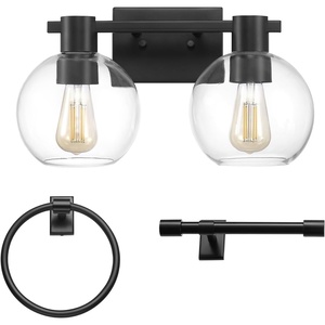 Globe Electric 63000200 22″ 3-Light Vanity Light, Matte Black, Matte Brass Accents, Glass Shades, Beauty Room Accessories, Lights for Bathroom, Powder Room Lighting, Bathroom Lights Over Mirror(Matte Black)