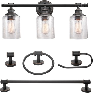 Globe Electric 63000200 22″ 3-Light Vanity Light, Matte Black, Matte Brass Accents, Glass Shades, Beauty Room Accessories, Lights for Bathroom, Powder Room Lighting, Bathroom Lights Over Mirror(Camden Bronze)