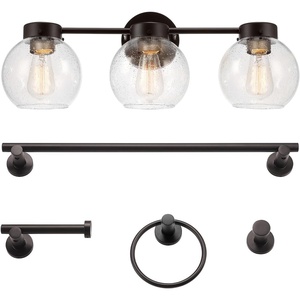 Globe Electric 63000200 22″ 3-Light Vanity Light, Matte Black, Matte Brass Accents, Glass Shades, Beauty Room Accessories, Lights for Bathroom, Powder Room Lighting, Bathroom Lights Over Mirror(Dark Bronze)