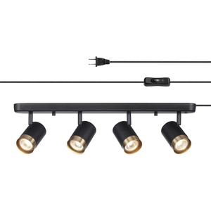 Globe Electric 64000047 22″ 4-Light Plug-in Track Lighting, Matte Black, Pivoting Heads, in-Line On/Off Switch, Minimalist Ceiling Light Fixture for Kitchen Island, Hallway, or Dining Room(Dale (Black/Brass))