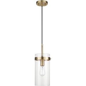 Globe Electric 64023 1-Light Pendant, Polished Chrome Finish, Clear Glass Shade with Frosted Glass Insert, Pendant Light Fixture, Adjustable Height, Light Fixture Ceiling Hanging, Bulb Not Included(Brass)