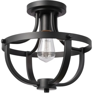 Globe Electric 64846 1-Light Semi-Flush Mount Ceiling Light, Oil Rubbed Bronze, Clear Glass Shade, Bedroom Lighting Fixtures Ceiling, Dining Room Fixture, Lighting for Hallway or Dining Room(Matte Black)