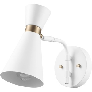 Globe Electric 65000030 1-Light Wall Sconce, White, Matte Brass Accent, Wall Lights for Living Room, Bedroom, Den, Mounted Bedside Lamp, Apartment Essentials, Dimmable, Light for Apartment and Rentals