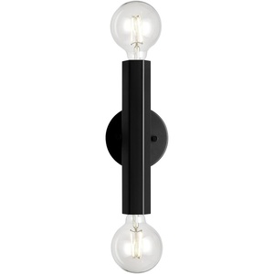 Globe Electric 65000044 2-Light Wall Sconce, Matte Black, Antique Brass Accent, E12 Base Sockets, Lights for Living Room, Home Decor, Lighting, Mounted Bedside Lamp(Matte Black  Noah)