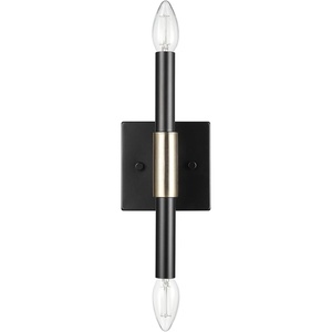 Globe Electric 65000044 2-Light Wall Sconce, Matte Black, Antique Brass Accent, E12 Base Sockets, Lights for Living Room, Home Decor, Lighting, Mounted Bedside Lamp(Black  Finnick)