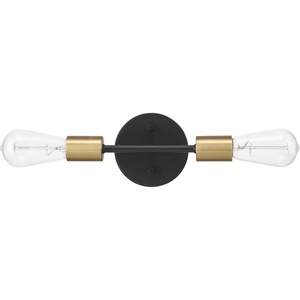 Globe Electric 65000044 2-Light Wall Sconce, Matte Black, Antique Brass Accent, E12 Base Sockets, Lights for Living Room, Home Decor, Lighting, Mounted Bedside Lamp(Matte Black & Brass  Alexandria)