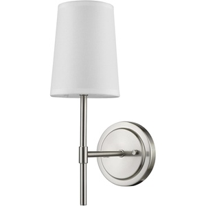 Globe Electric 65000132 Rechargeable Battery Wall Sconce, Integrated LED, Matte Black Finish, White Fabric Shade, 3-Step Touch Dimming, Timer, USB-C Charging, Wireless Modern Lighting(Brushed Nickel  White Shade)